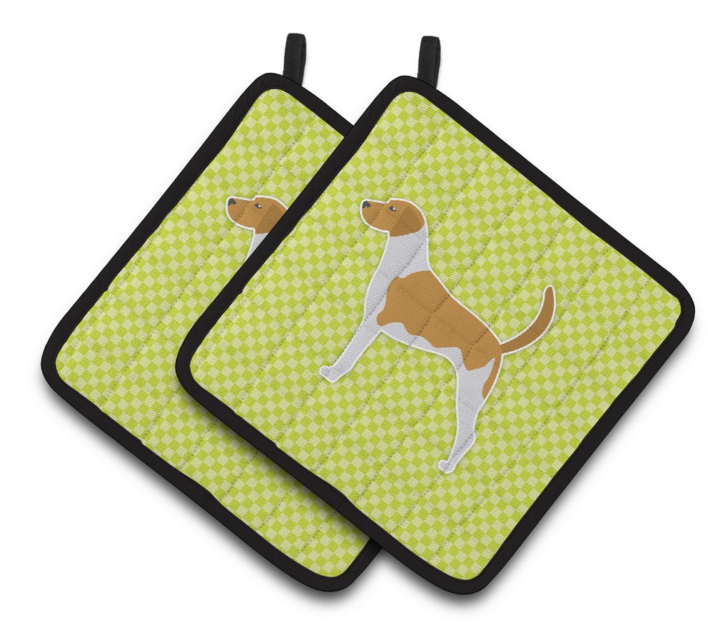 Picture of Carolines Treasures BB3798PTHD American Foxhound Checkerboard Green Pair of Pot Holders