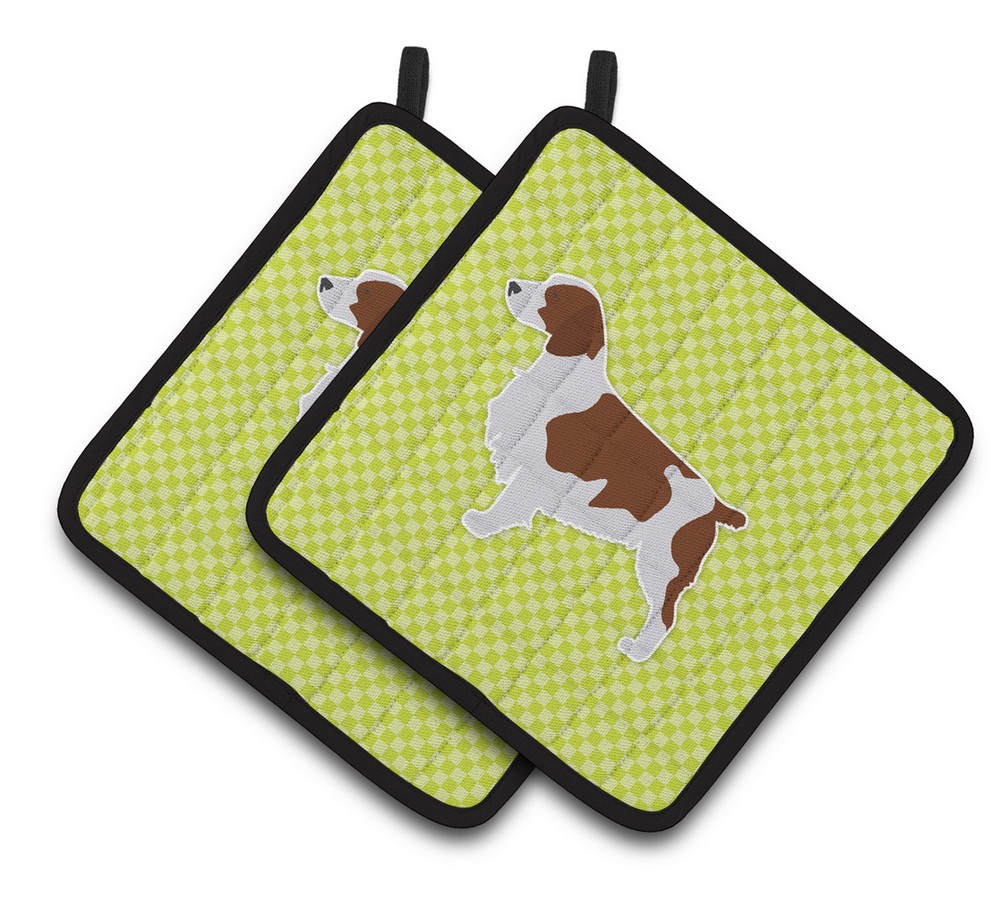 Picture of Carolines Treasures BB3800PTHD Welsh Springer Spaniel Checkerboard Green Pair of Pot Holders