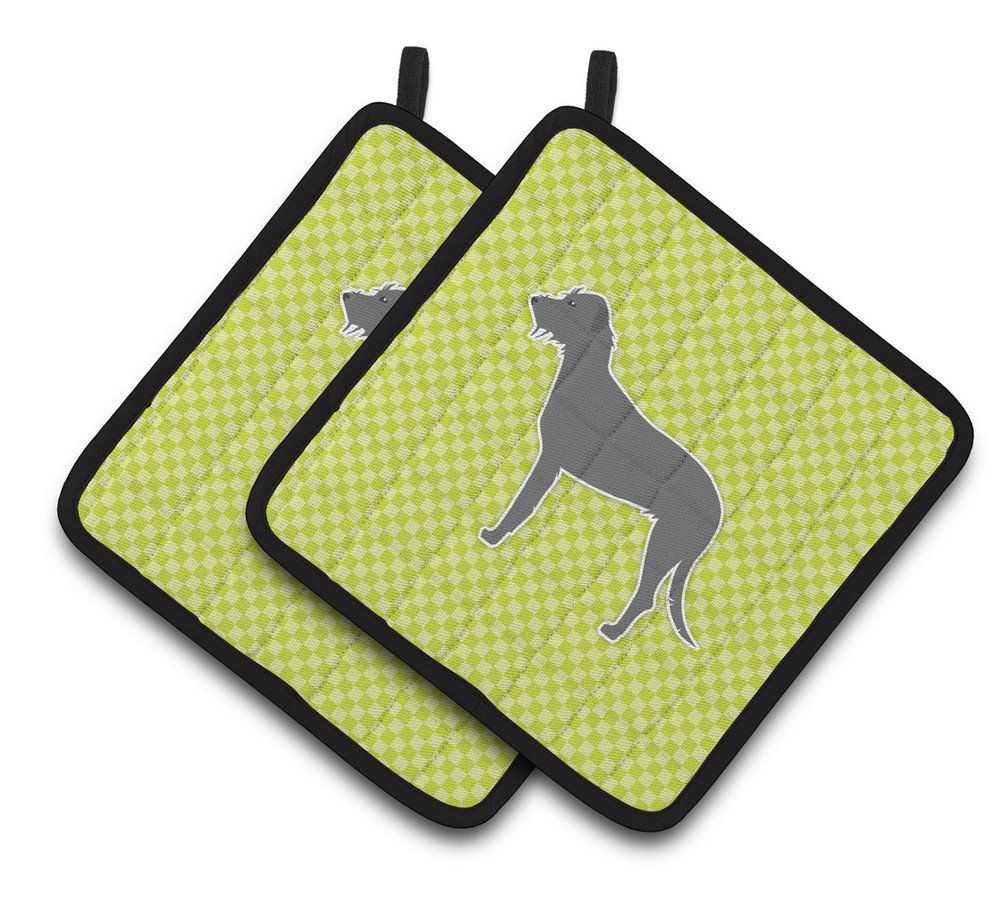 Picture of Carolines Treasures BB3803PTHD Irish Wolfhound Checkerboard Green Pair of Pot Holders