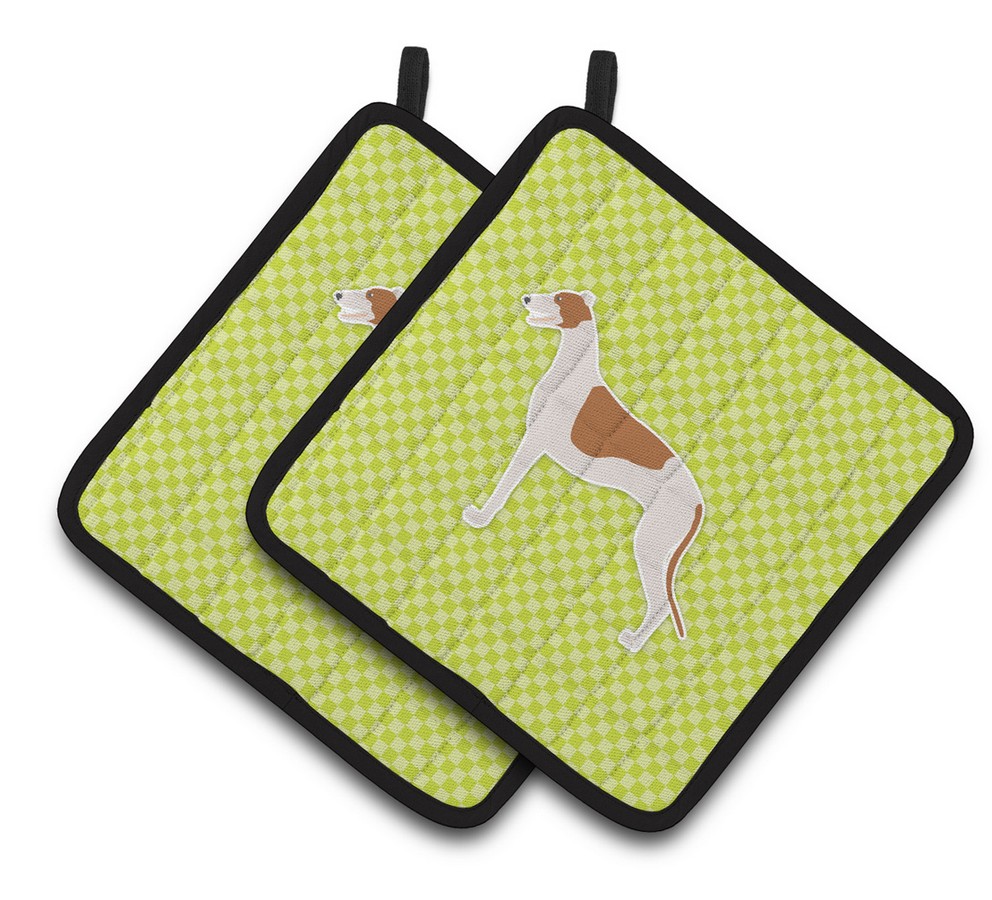 Picture of Carolines Treasures BB3805PTHD Greyhound Checkerboard Green Pair of Pot Holders