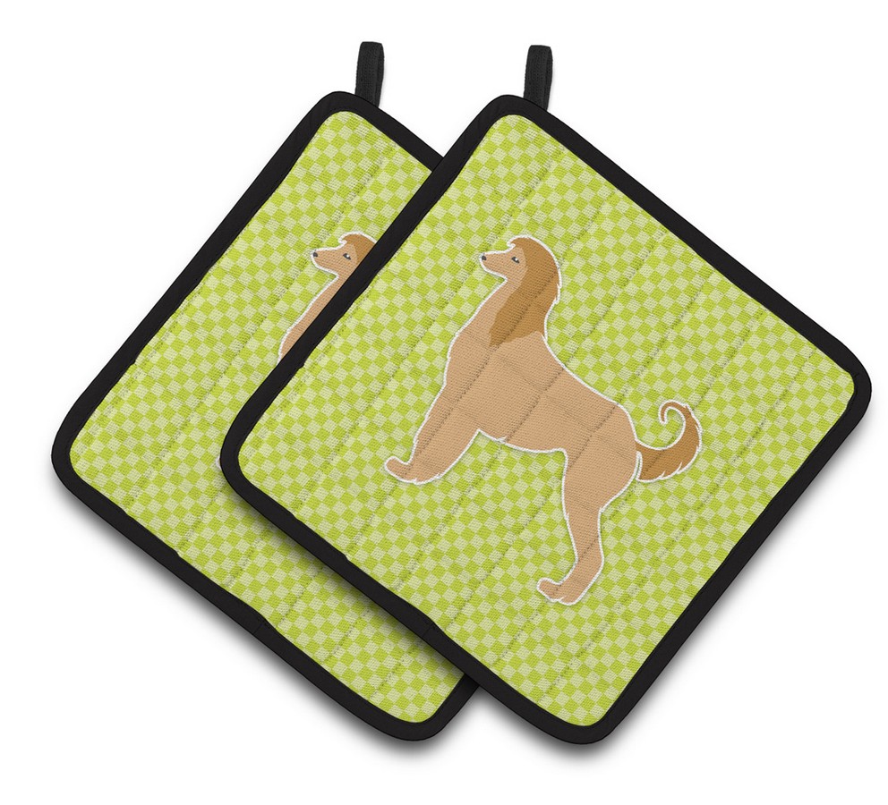 Picture of Carolines Treasures BB3806PTHD Afghan Hound Checkerboard Green Pair of Pot Holders