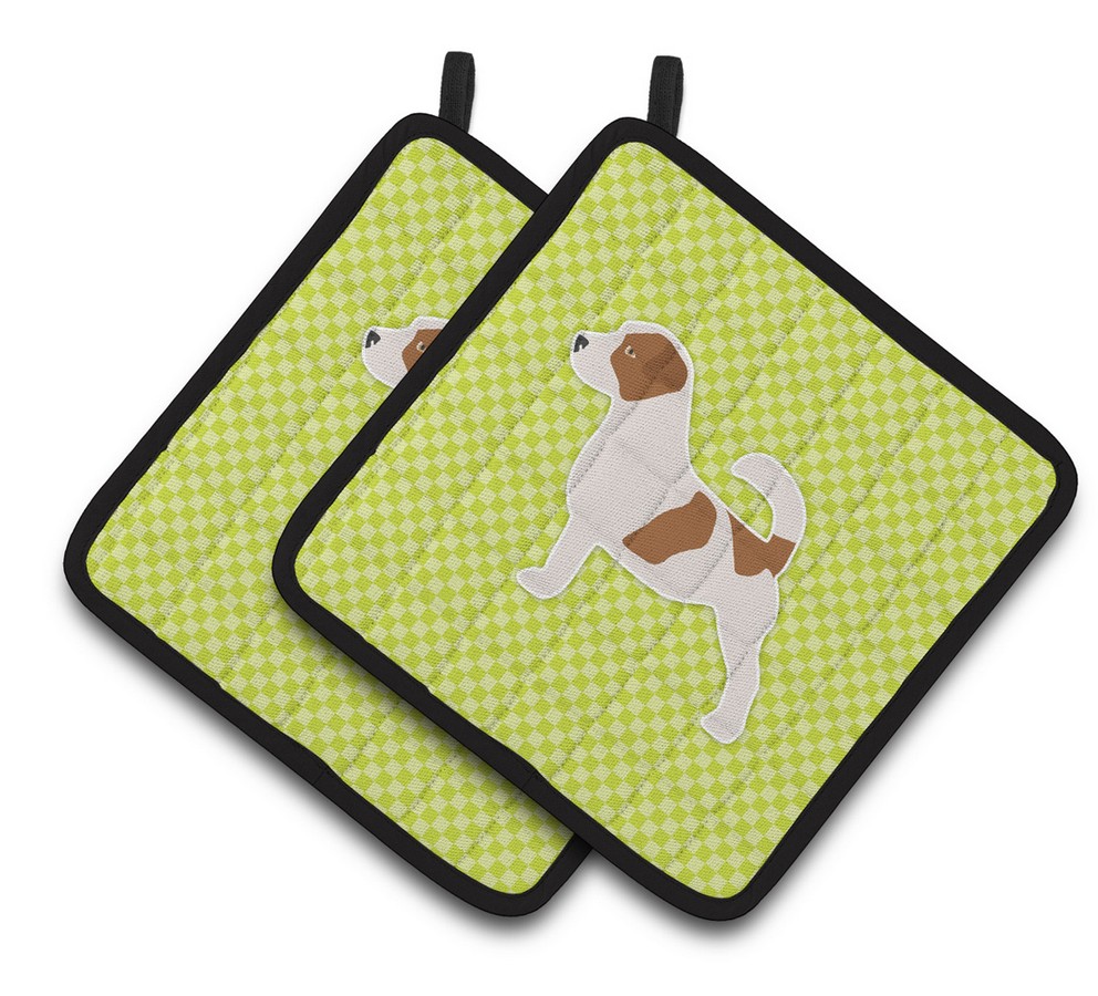 Picture of Carolines Treasures BB3807PTHD Jack Russell Terrier Checkerboard Green Pair of Pot Holders