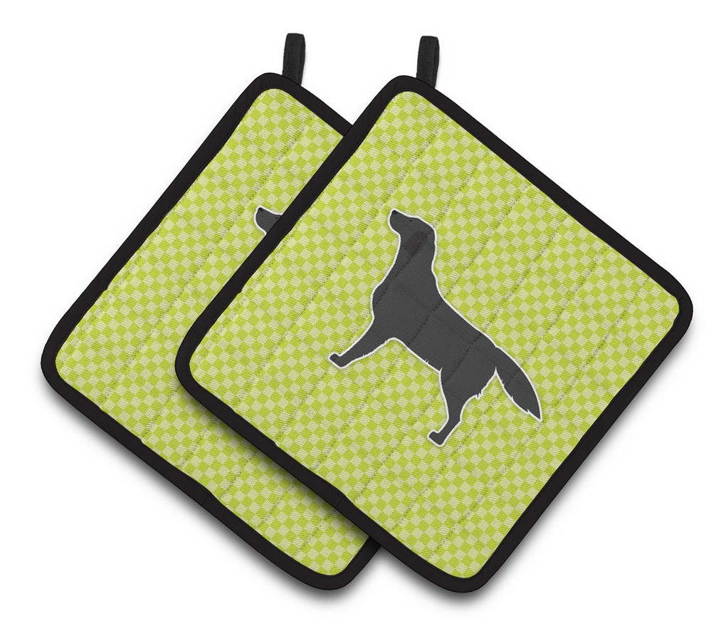 Picture of Carolines Treasures BB3808PTHD Black Labrador Retriever Checkerboard Green Pair of Pot Holders