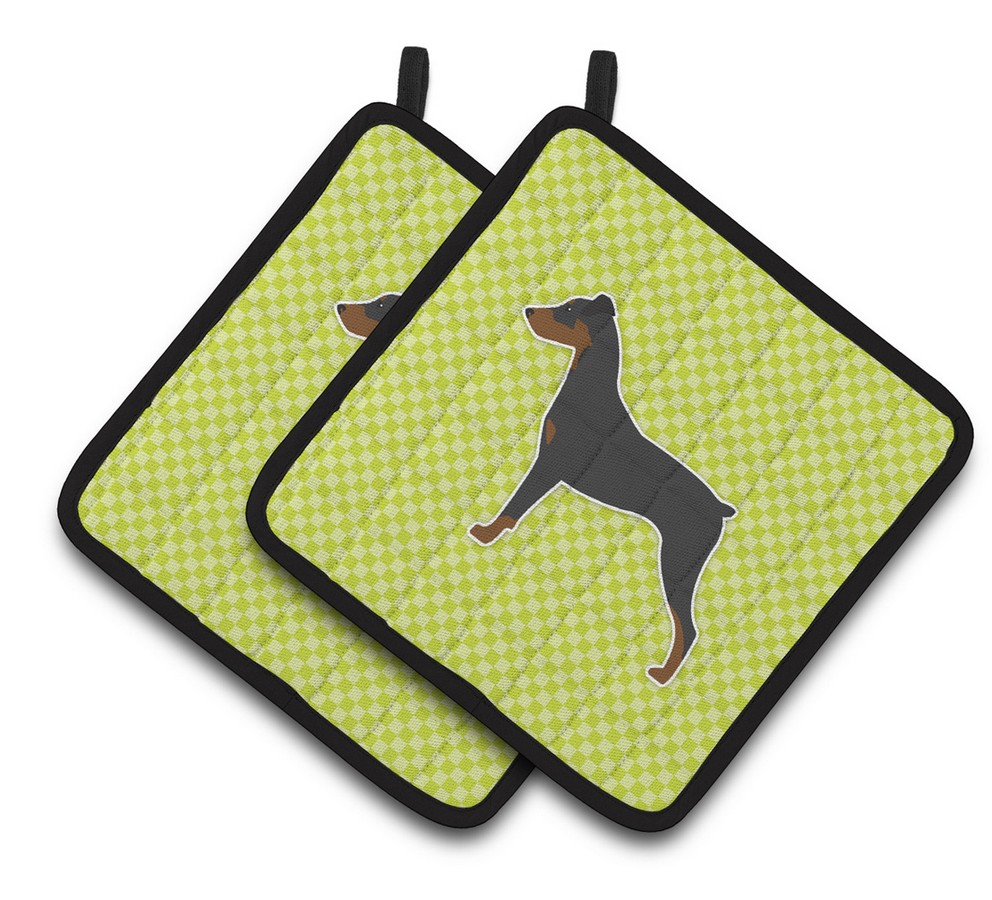 Picture of Carolines Treasures BB3813PTHD German Pinscher Checkerboard Green Pair of Pot Holders
