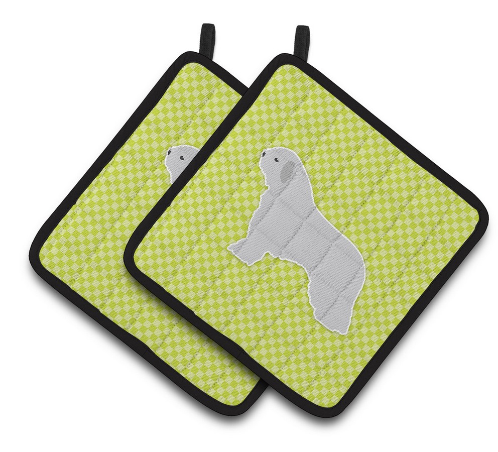 Picture of Carolines Treasures BB3815PTHD Spanish Water Dog Checkerboard Green Pair of Pot Holders