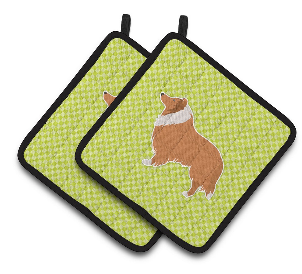 Picture of Carolines Treasures BB3816PTHD Collie Checkerboard Green Pair of Pot Holders