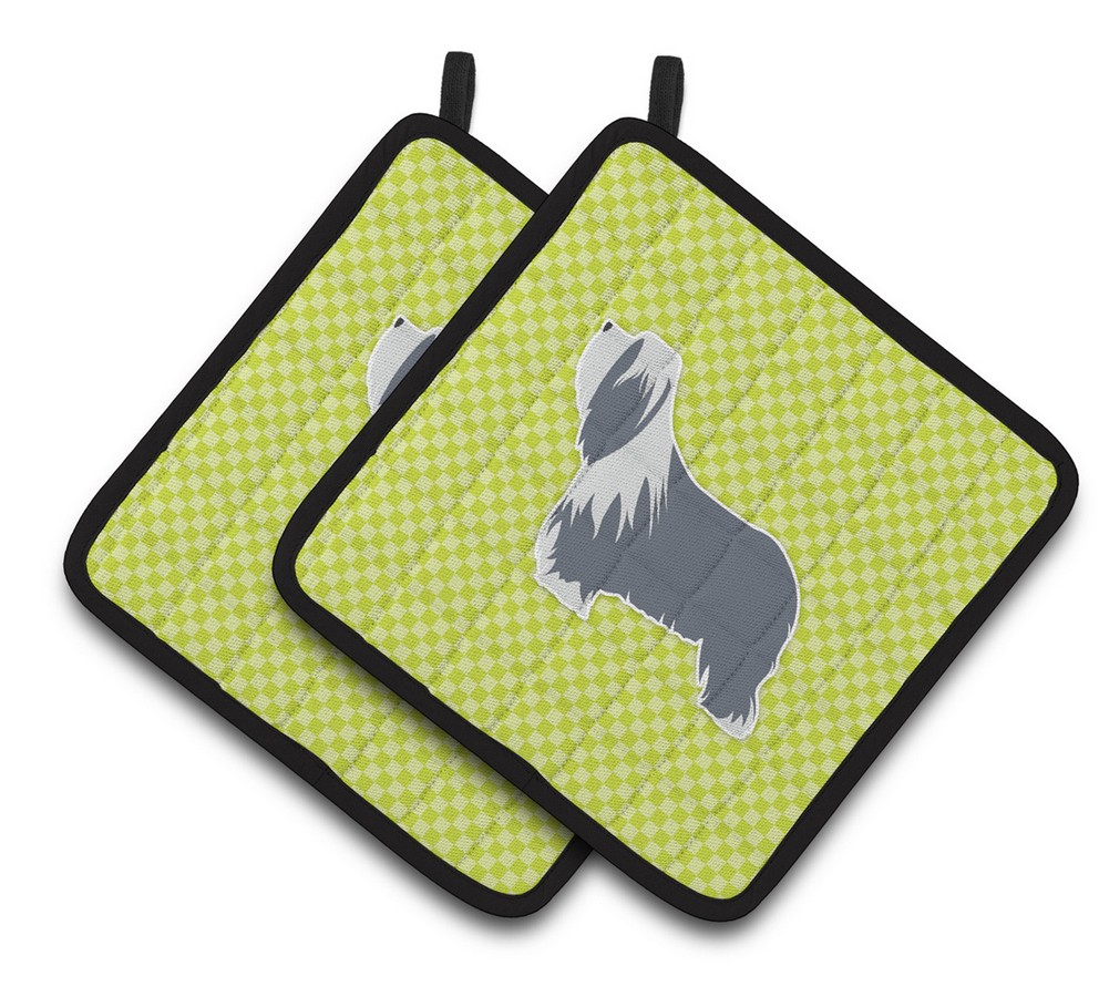 Picture of Carolines Treasures BB3817PTHD Bearded Collie Checkerboard Green Pair of Pot Holders