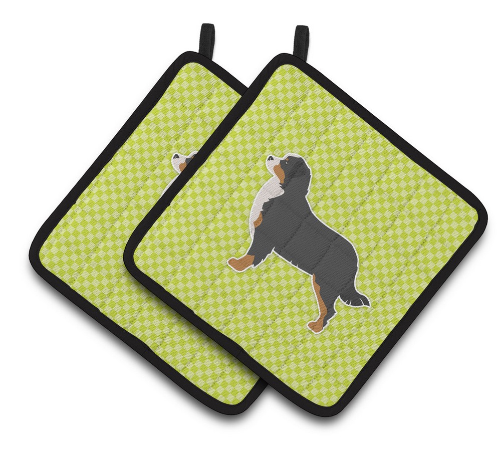 Picture of Carolines Treasures BB3819PTHD Bernese Mountain Dog Checkerboard Green Pair of Pot Holders