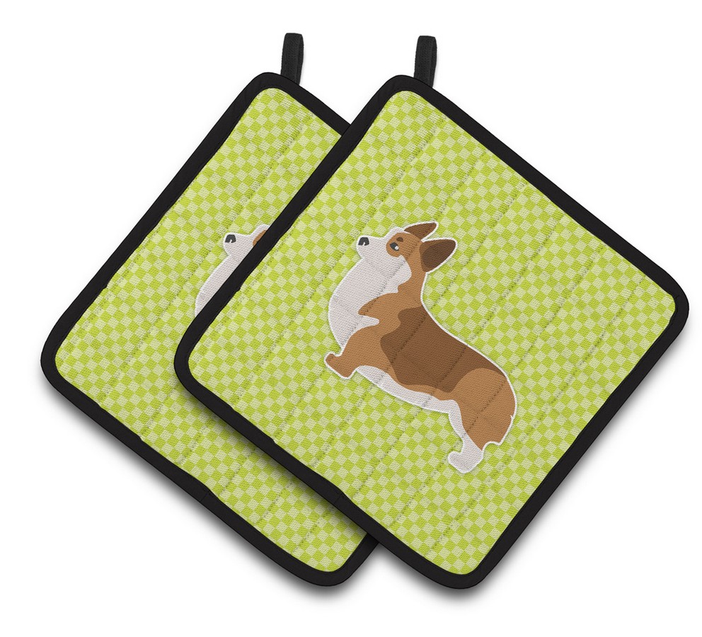 Picture of Carolines Treasures BB3820PTHD Corgi Checkerboard Green Pair of Pot Holders