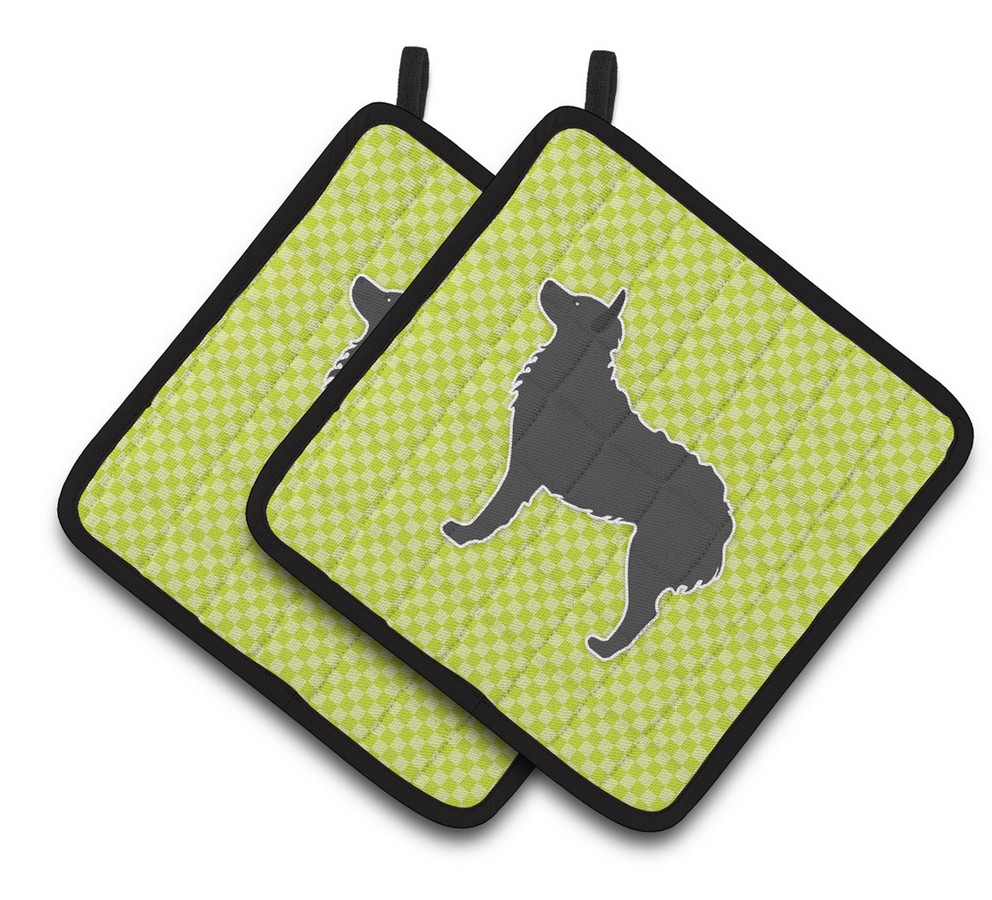 Picture of Carolines Treasures BB3821PTHD Croatian Sheepdog Checkerboard Green Pair of Pot Holders