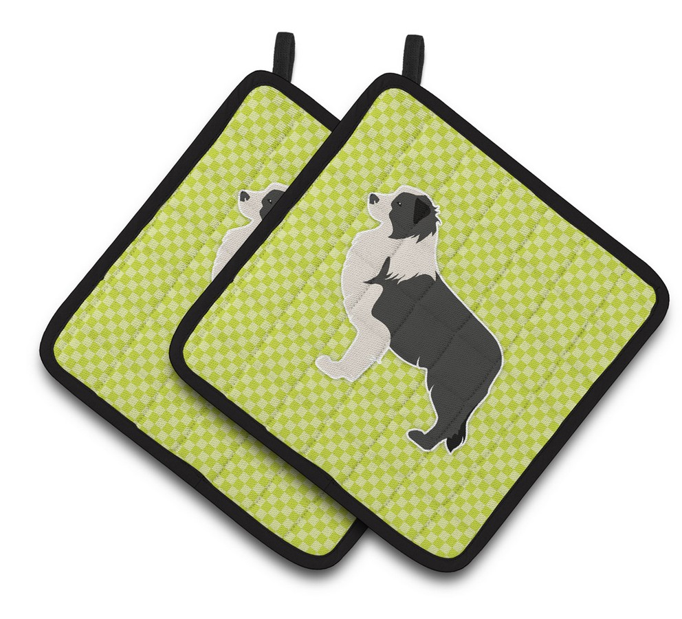 Picture of Carolines Treasures BB3823PTHD Black Border Collie Checkerboard Green Pair of Pot Holders