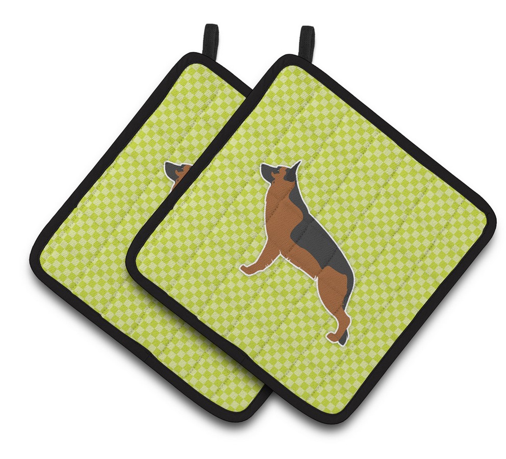 Picture of Carolines Treasures BB3824PTHD German Shepherd Checkerboard Green Pair of Pot Holders