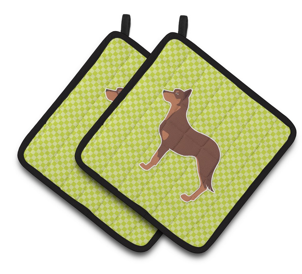 Picture of Carolines Treasures BB3829PTHD Australian Kelpie Dog Checkerboard Green Pair of Pot Holders