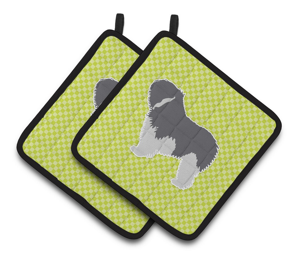 Picture of Carolines Treasures BB3832PTHD Polish Lowland Sheepdog Dog Checkerboard Green Pair of Pot Holders