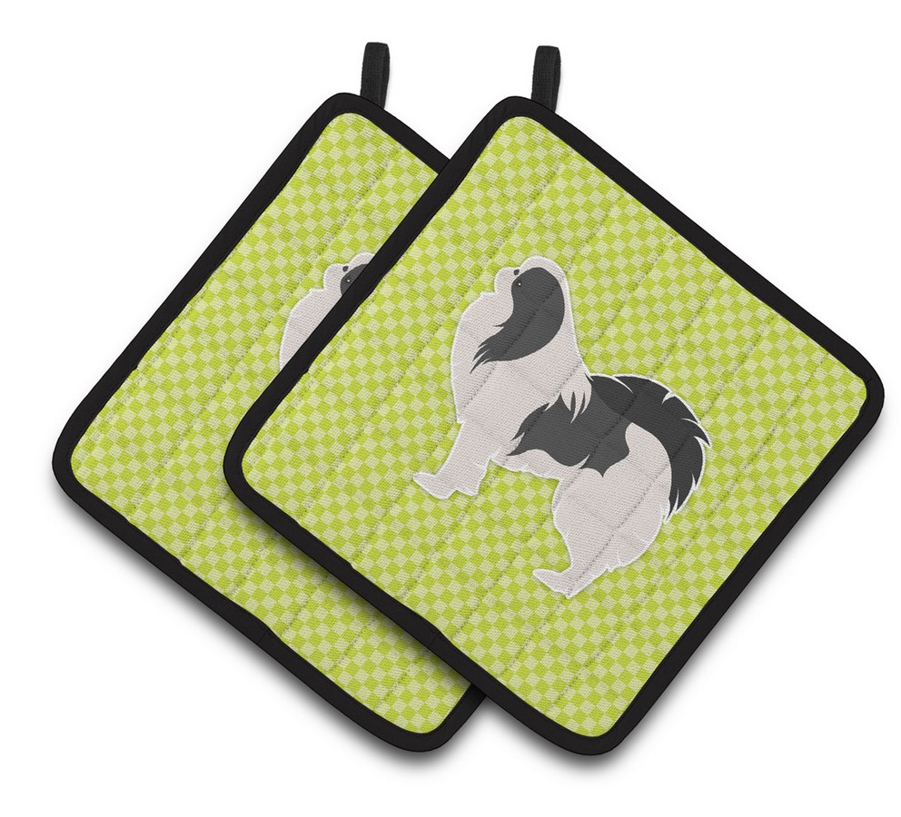 Picture of Carolines Treasures BB3837PTHD Japanese Chin Checkerboard Green Pair of Pot Holders