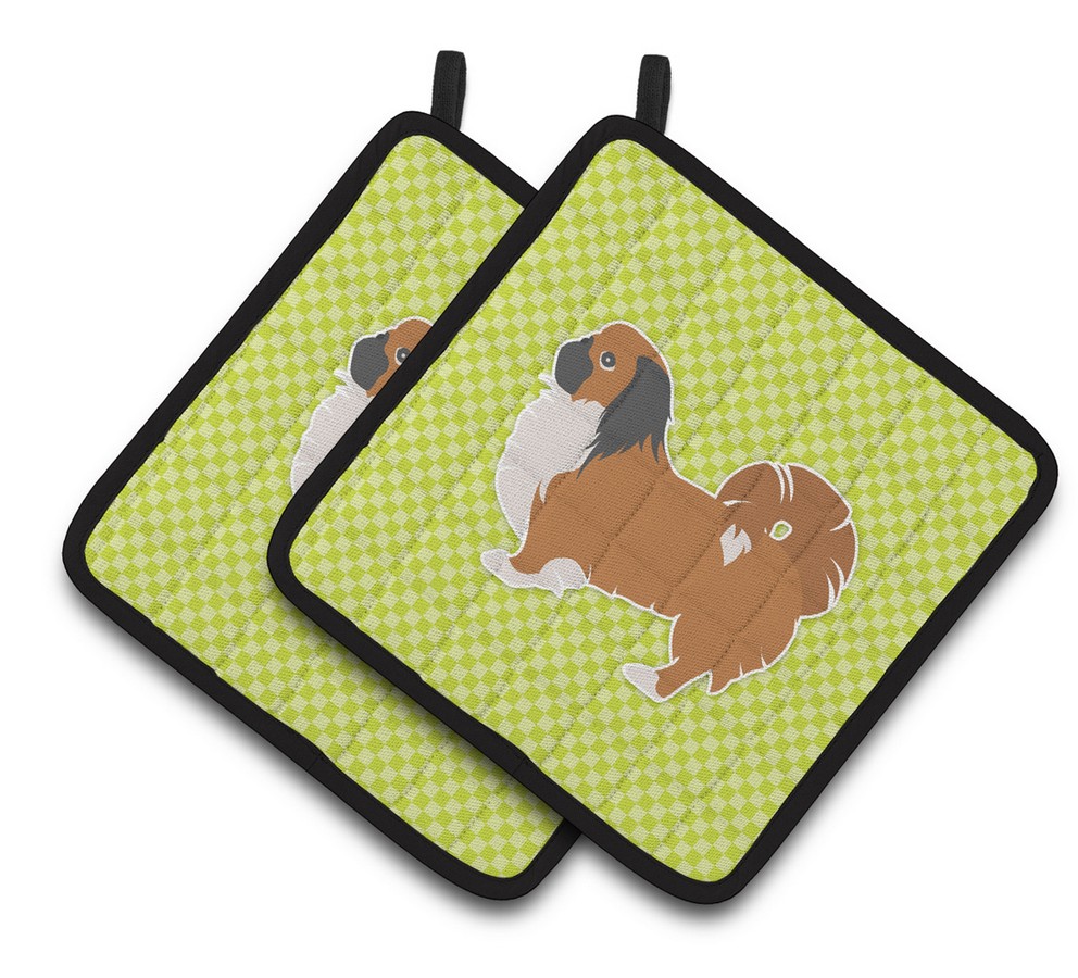 Picture of Carolines Treasures BB3838PTHD Pekingese Checkerboard Green Pair of Pot Holders