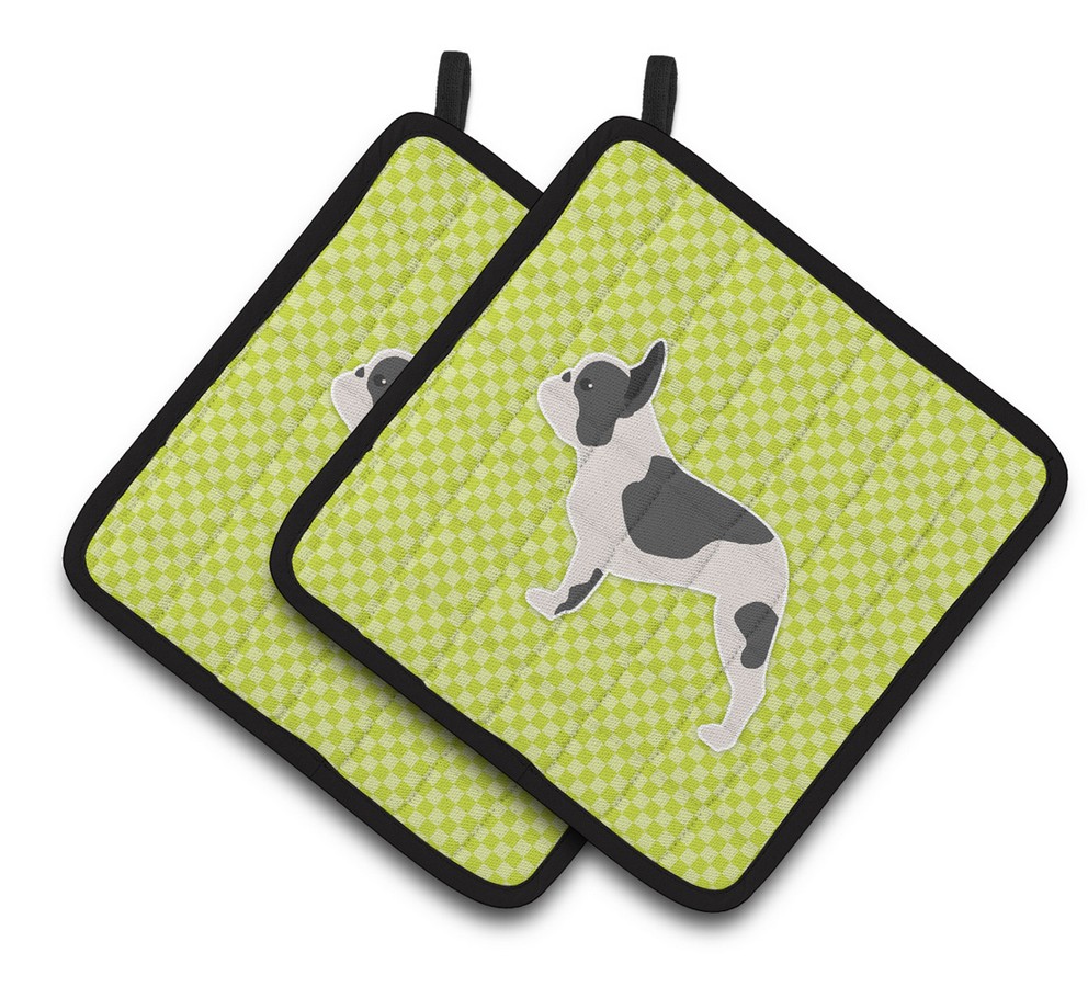 Picture of Carolines Treasures BB3841PTHD French Bulldog Checkerboard Green Pair of Pot Holders