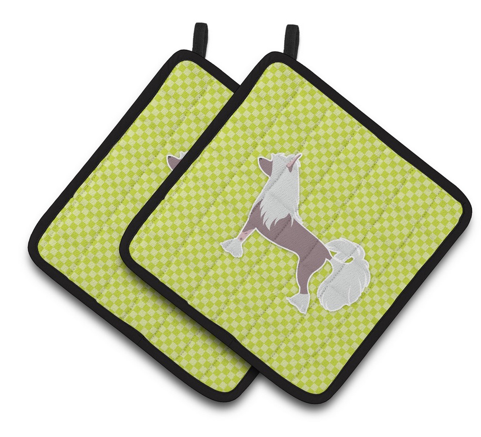 Picture of Carolines Treasures BB3843PTHD Chinese Crested Checkerboard Green Pair of Pot Holders
