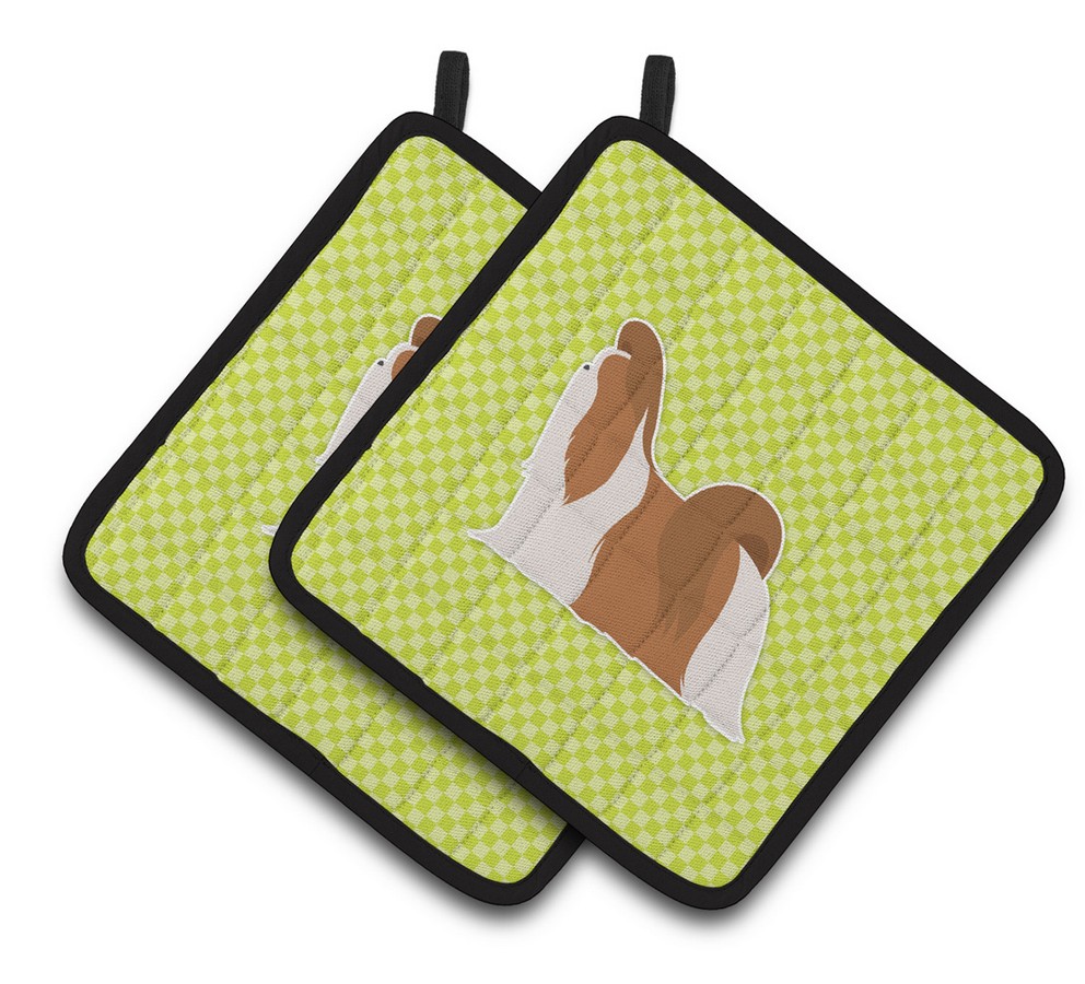 Picture of Carolines Treasures BB3846PTHD Shih Tzu Checkerboard Green Pair of Pot Holders