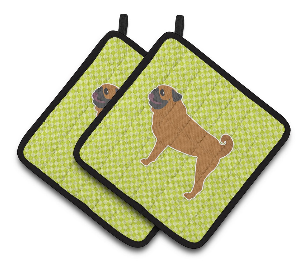 Picture of Carolines Treasures BB3847PTHD Pug Checkerboard Green Pair of Pot Holders