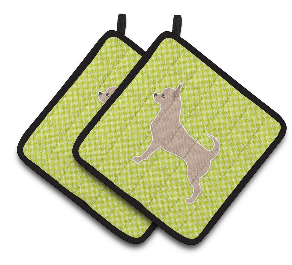 Picture of Carolines Treasures BB3850PTHD Chihuahua Checkerboard Green Pair of Pot Holders