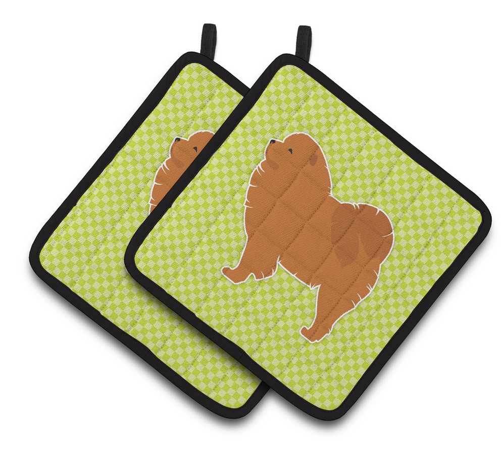 Picture of Carolines Treasures BB3851PTHD Chow Chow Checkerboard Green Pair of Pot Holders