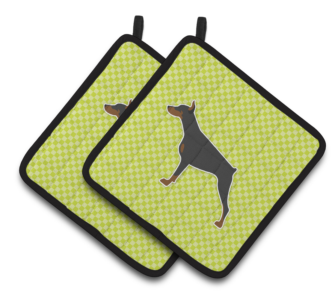 Picture of Carolines Treasures BB3860PTHD Doberman Pinscher Checkerboard Green Pair of Pot Holders