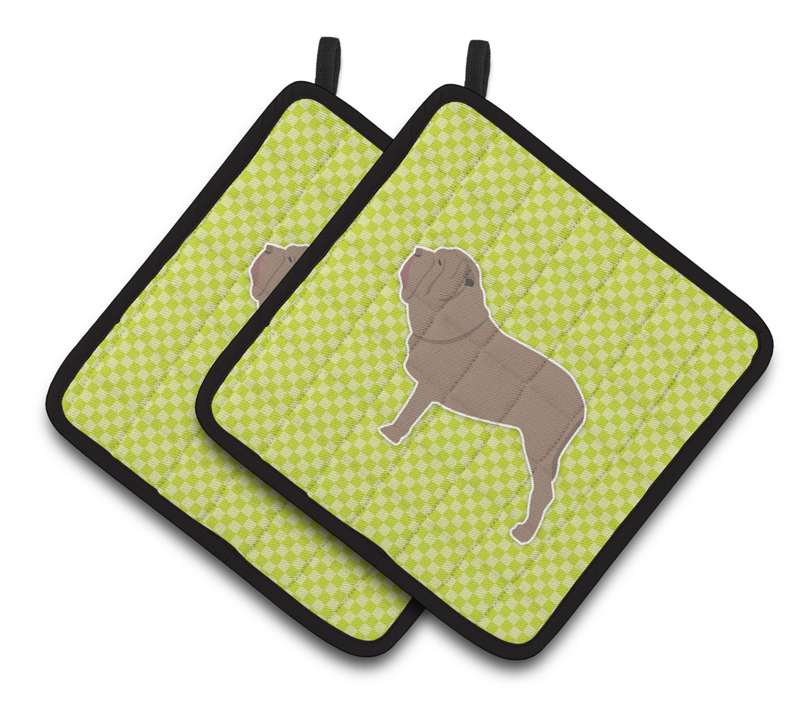 Picture of Carolines Treasures BB3865PTHD Neapolitan Mastiff Checkerboard Green Pair of Pot Holders
