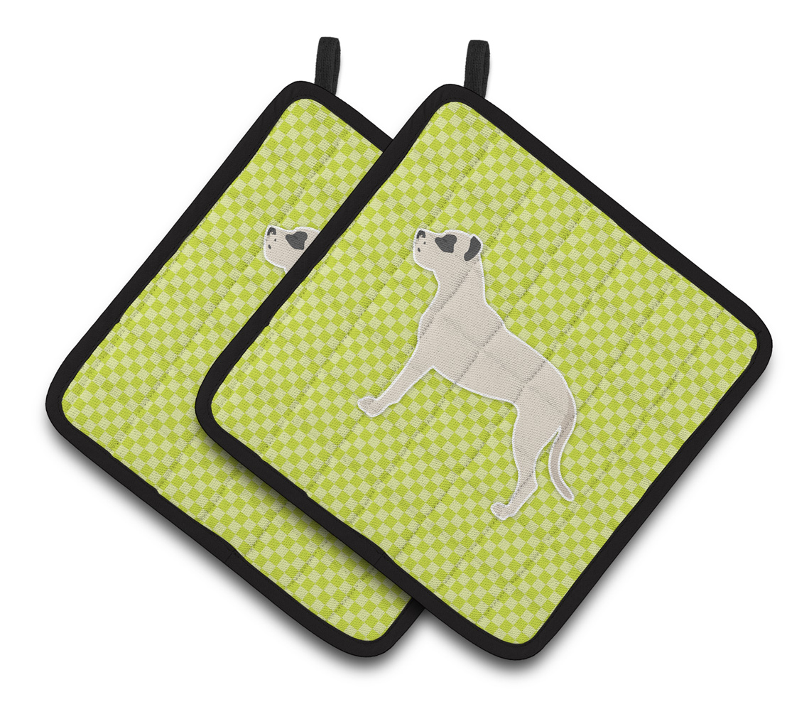 Picture of Carolines Treasures BB3867PTHD Dogo Argentino Checkerboard Green Pair of Pot Holders