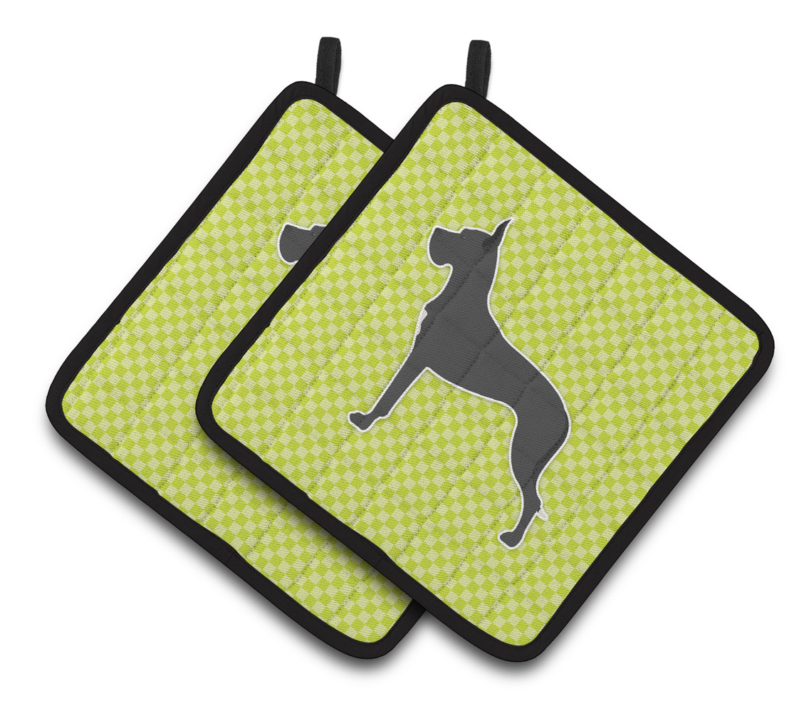 Picture of Carolines Treasures BB3875PTHD Great Dane Checkerboard Green Pair of Pot Holders