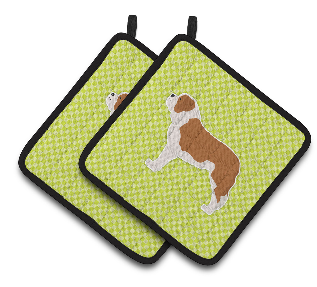Picture of Carolines Treasures BB3876PTHD Saint Bernard Checkerboard Green Pair of Pot Holders