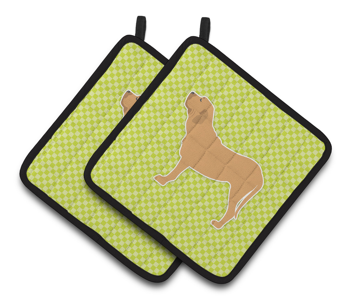 Picture of Carolines Treasures BB3879PTHD Fila Brasileiro Checkerboard Green Pair of Pot Holders