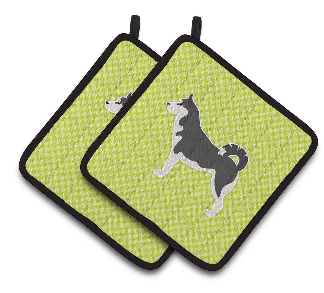 Picture of Carolines Treasures BB3880PTHD Siberian Husky Checkerboard Green Pair of Pot Holders