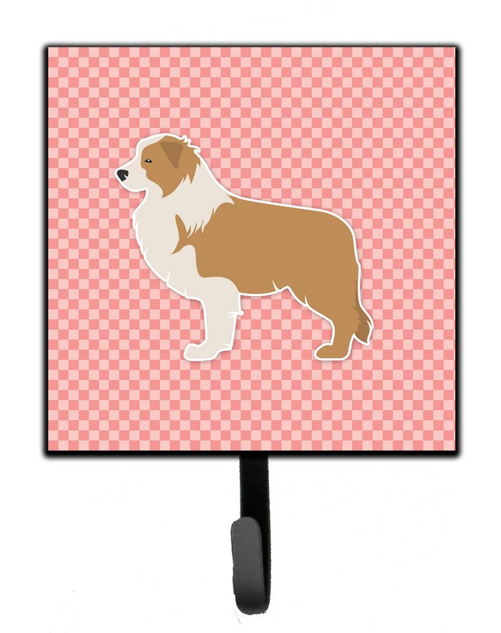 Red Border Collie Checkerboard Pink Leash or Key Holder