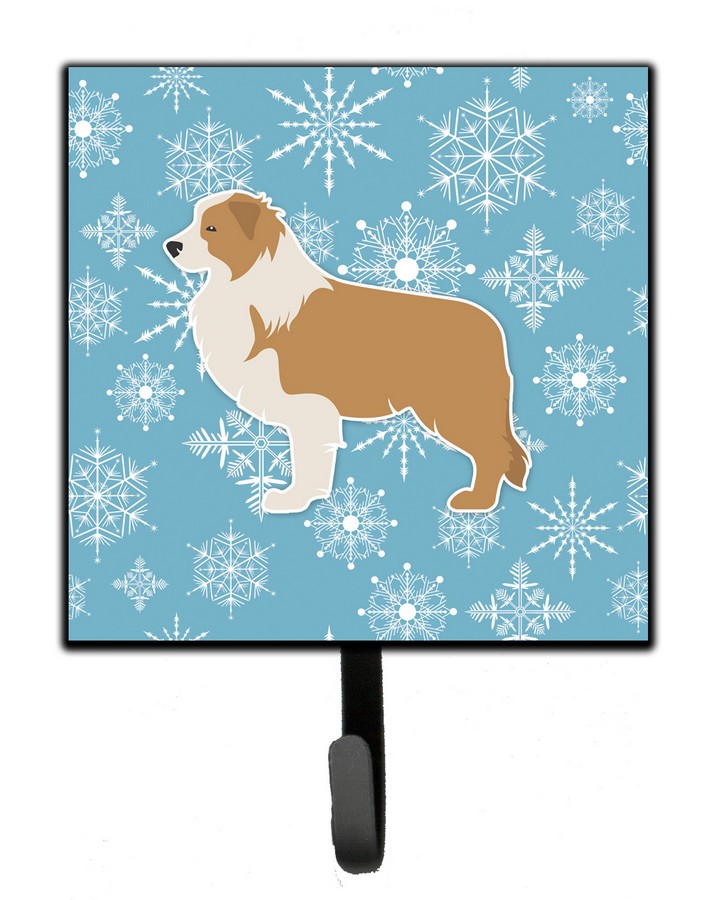 Winter Snowflake Red Border Collie Leash or Key Holder