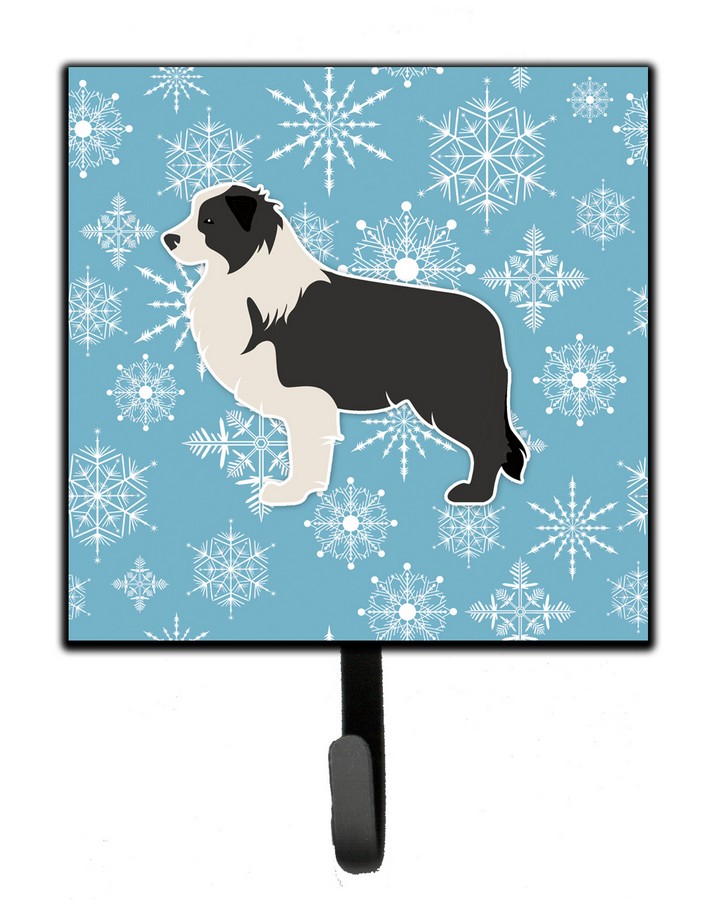 Winter Snowflake Black Border Collie Leash or Key Holder