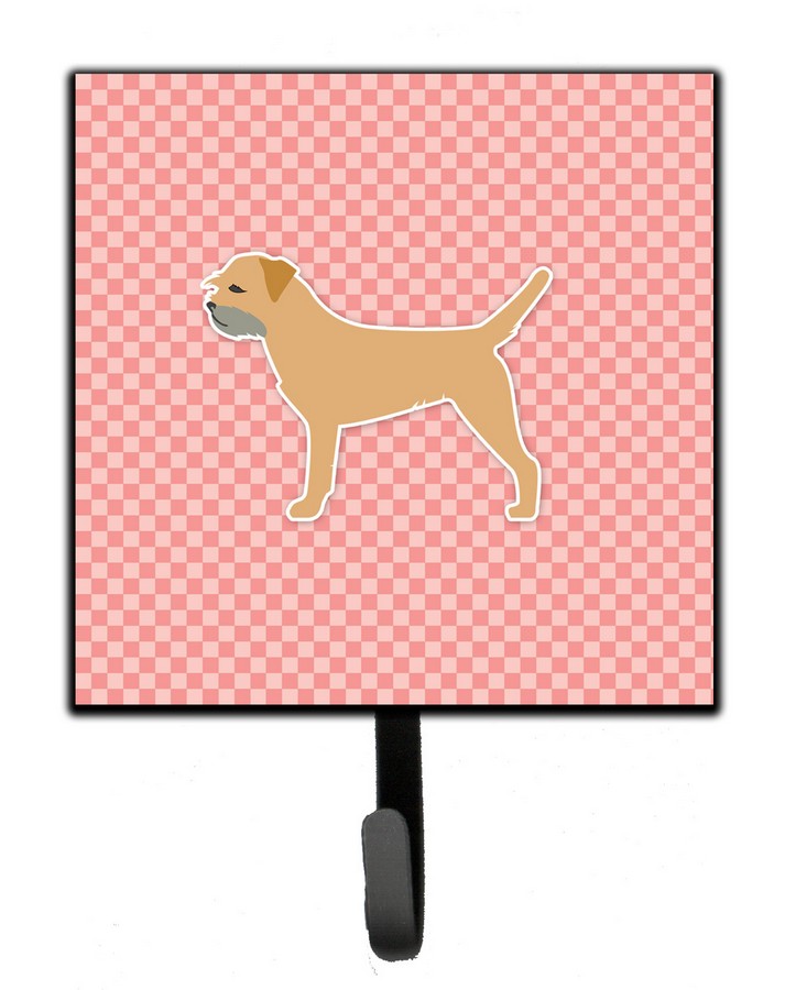 Border Terrier Checkerboard Pink Leash or Key Holder