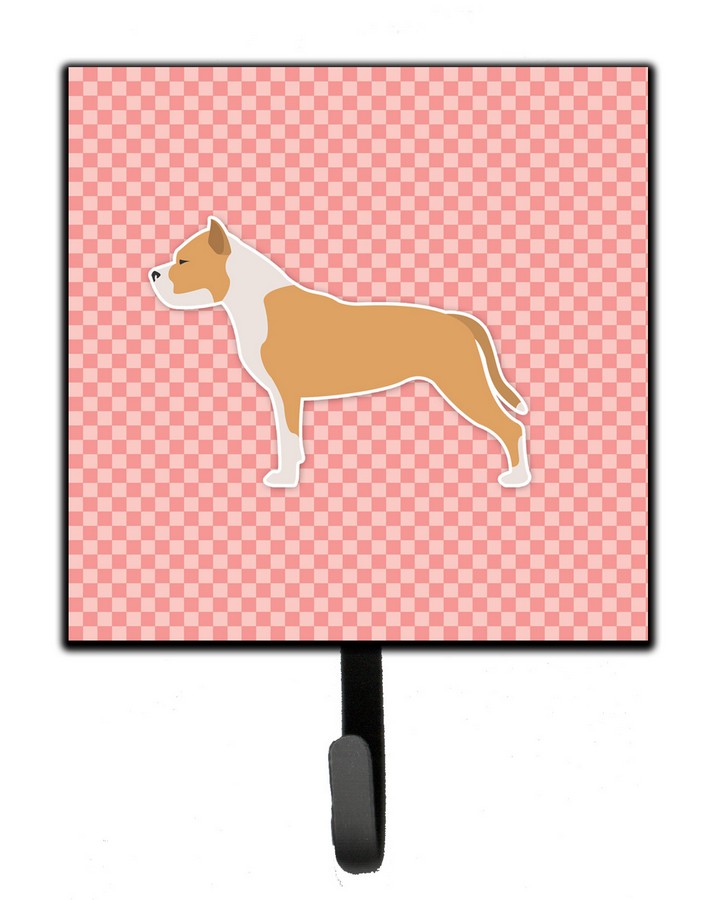 Staffordshire Bull Terrier Checkerboard Pink Leash or Key Holder