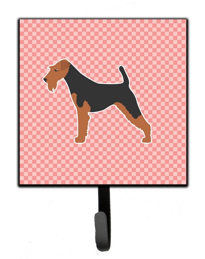 Airedale Terrier Checkerboard Pink Leash or Key Holder