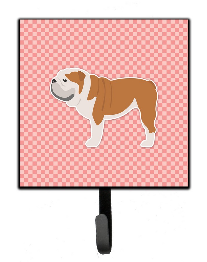 English Bulldog Checkerboard Pink Leash or Key Holder