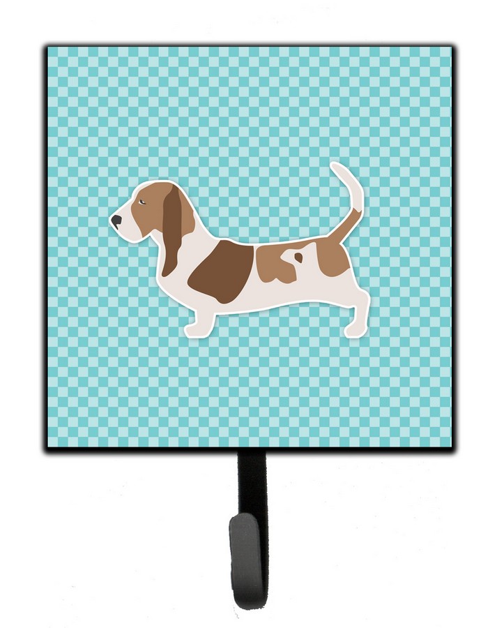 Basset Hound Checkerboard Blue Leash or Key Holder
