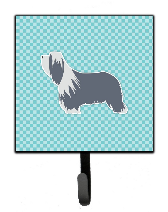 Bearded Collie Checkerboard Blue Leash or Key Holder