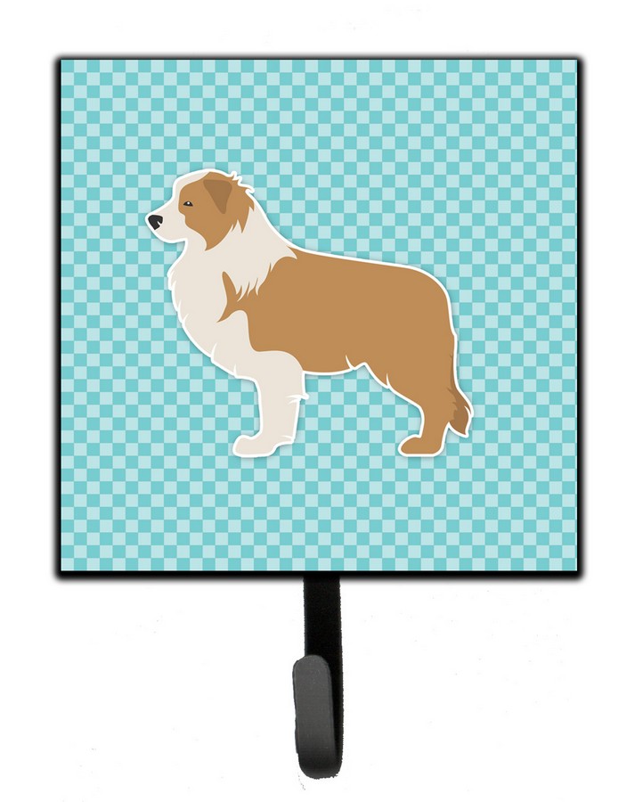 Red Border Collie Checkerboard Blue Leash or Key Holder