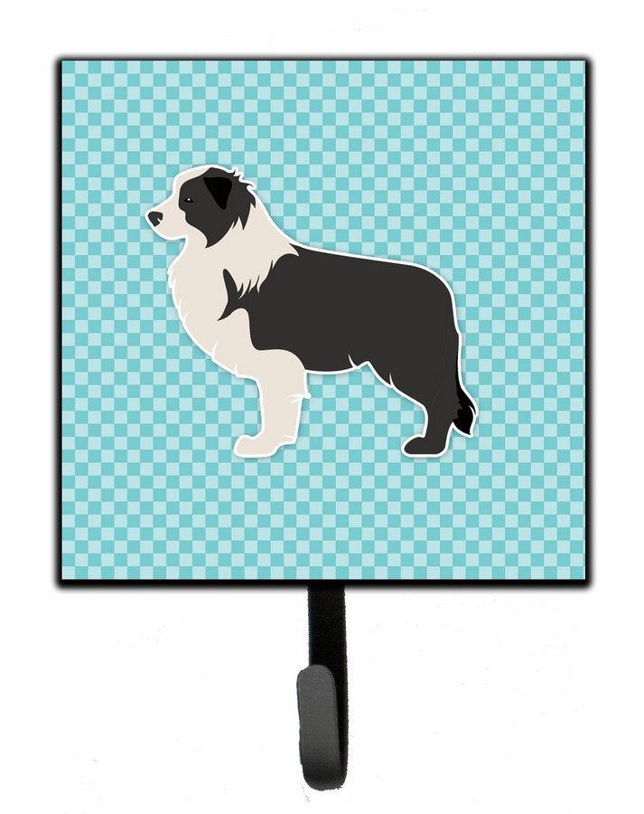 Black Border Collie Checkerboard Blue Leash or Key Holder