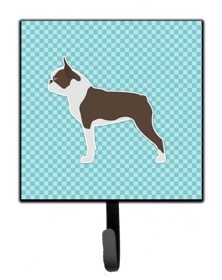 Boston Terrier Checkerboard Blue Leash or Key Holder