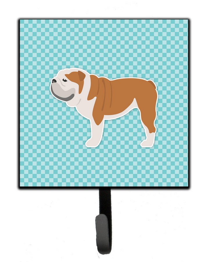 English Bulldog Checkerboard Blue Leash or Key Holder
