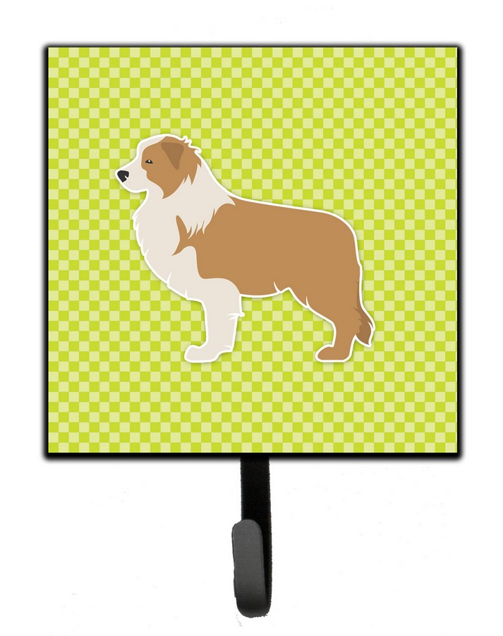 Red Border Collie Checkerboard Green Leash or Key Holder