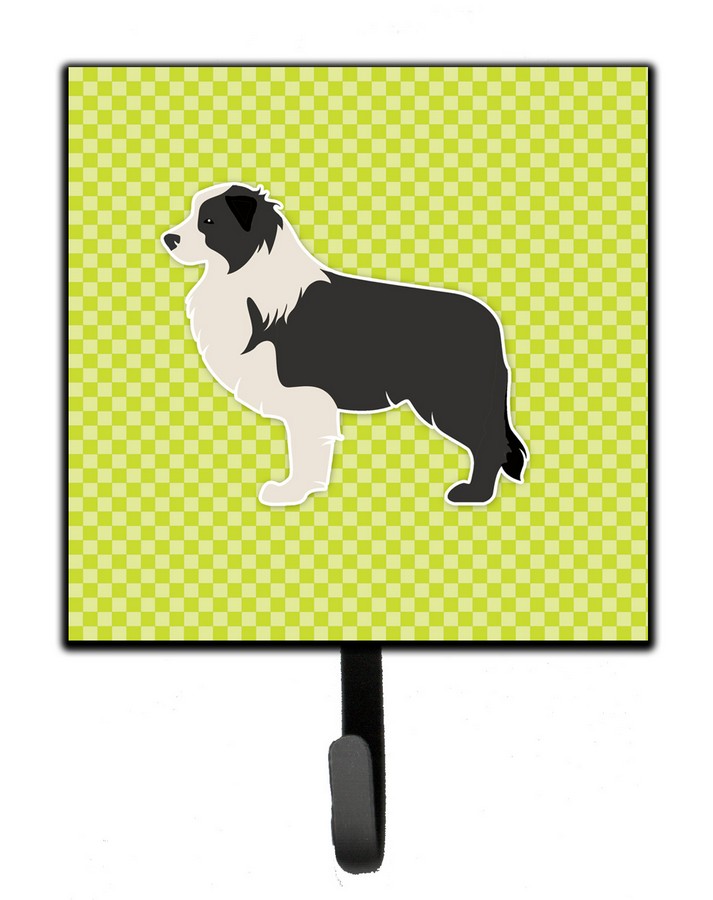 Black Border Collie Checkerboard Green Leash or Key Holder