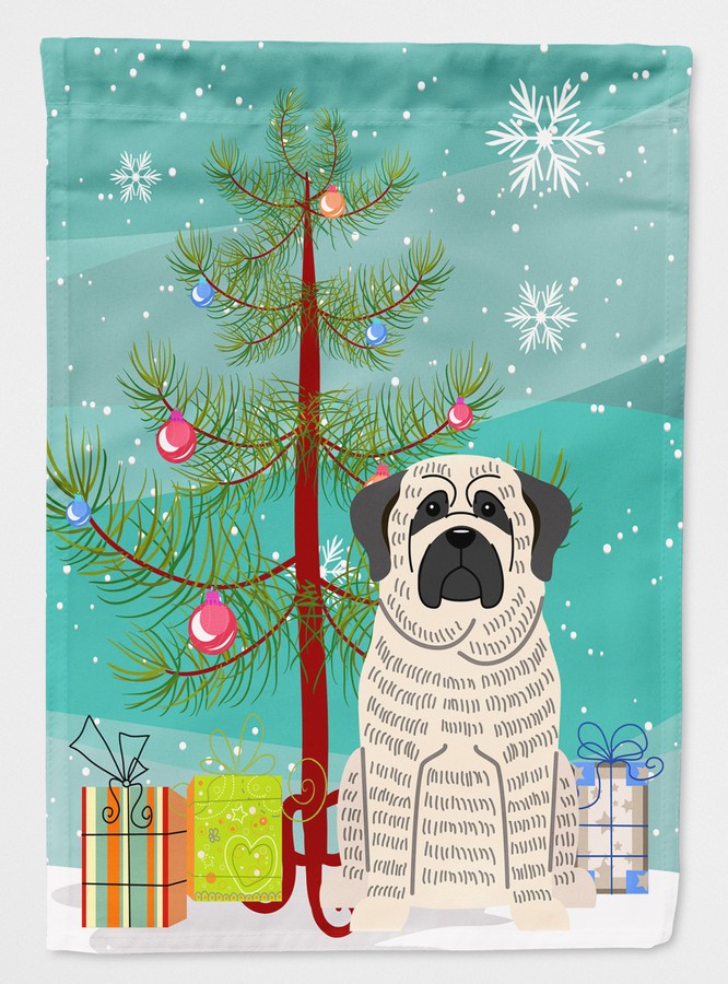 Merry Christmas Tree Mastiff Brindle White Flag Garden Size