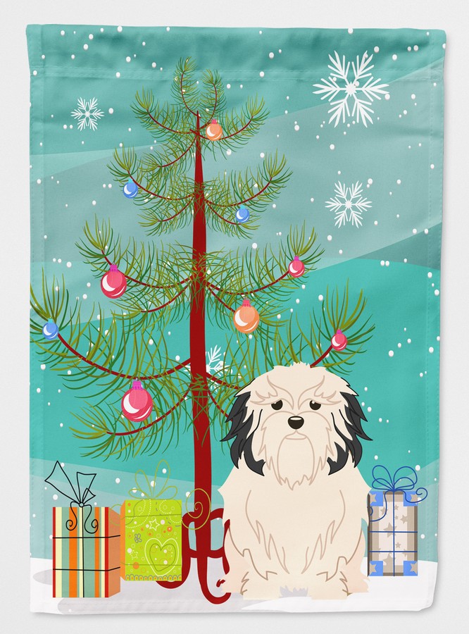 Merry Christmas Tree Lowchen Flag Garden Size